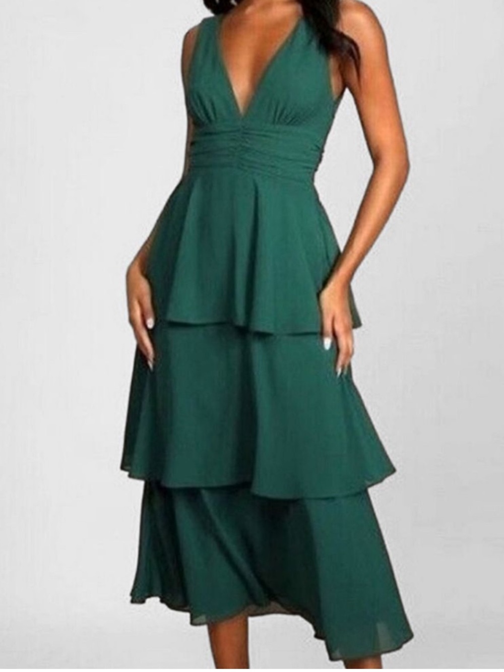 Lulus Emerald Green Tiered Midi Dress